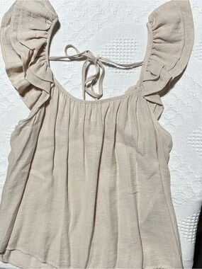 mine Cream Ruffle Shoulder Tank Top